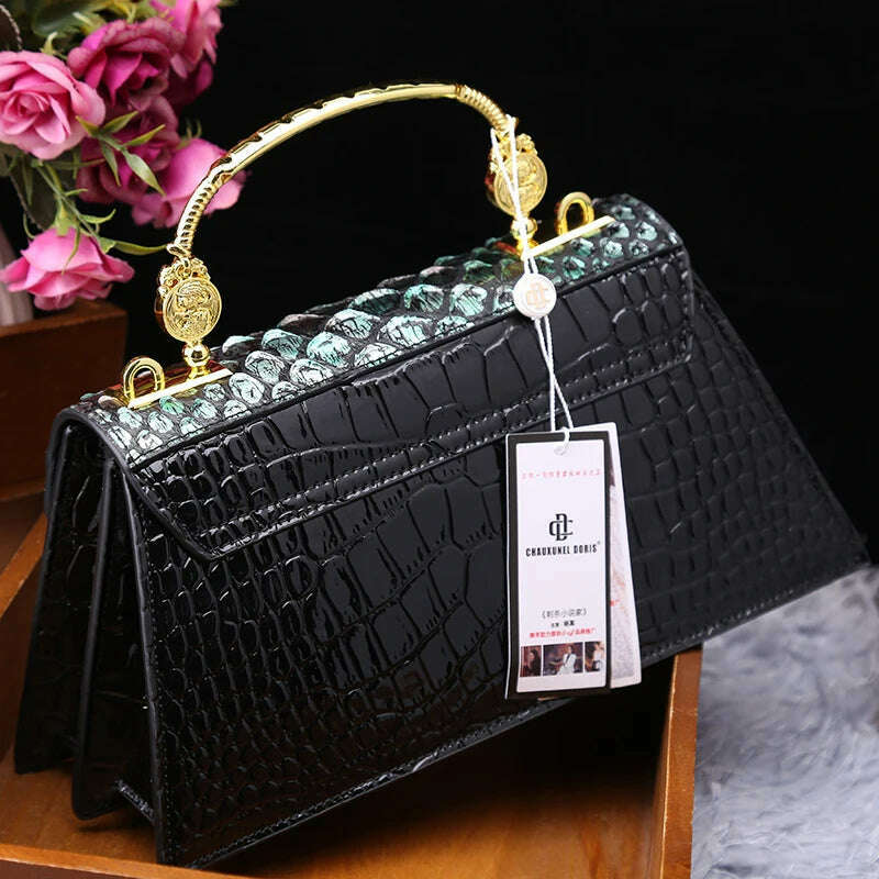 KIMLUD, Fashion Brand Genuine Leather Women's Handbags 2024 New Crocodile Pattern Shoulder Crossbody Bag Lady Party Messenger Shell Bags, KIMLUD Womens Clothes