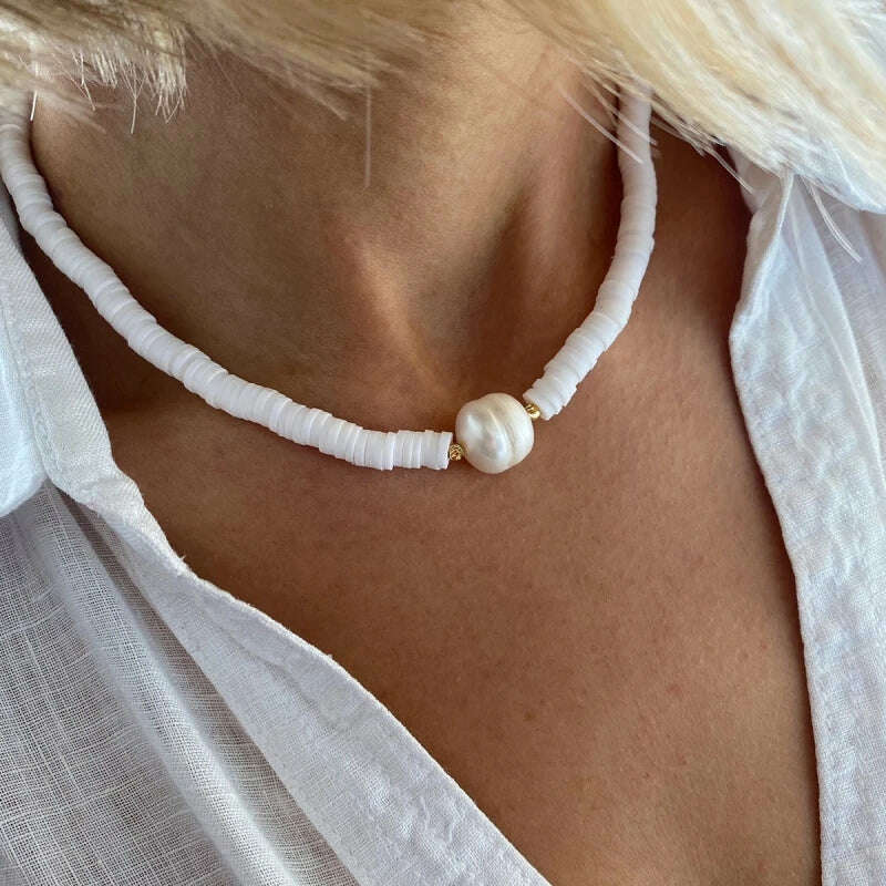 KIMLUD, fashion Brand New Fashion Necklace Handmade Polymer Clay freshwater Pearl Choker Necklace set Jewelry Women bohemian friendship, 5, KIMLUD APPAREL - Womens Clothes