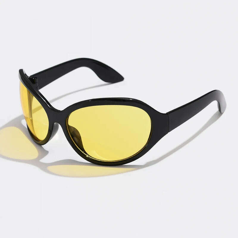 KIMLUD, Fashion Brand Y2K Punk Sunglasses Goggle New Women Men Oval Sports Sun Glasses Female Oversized Black Shades Eyewear UV400, black yellow / show as picture, KIMLUD Womens Clothes