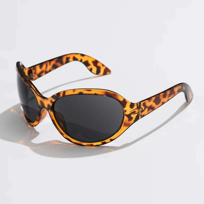KIMLUD, Fashion Brand Y2K Punk Sunglasses Goggle New Women Men Oval Sports Sun Glasses Female Oversized Black Shades Eyewear UV400, leopard black / show as picture, KIMLUD Womens Clothes