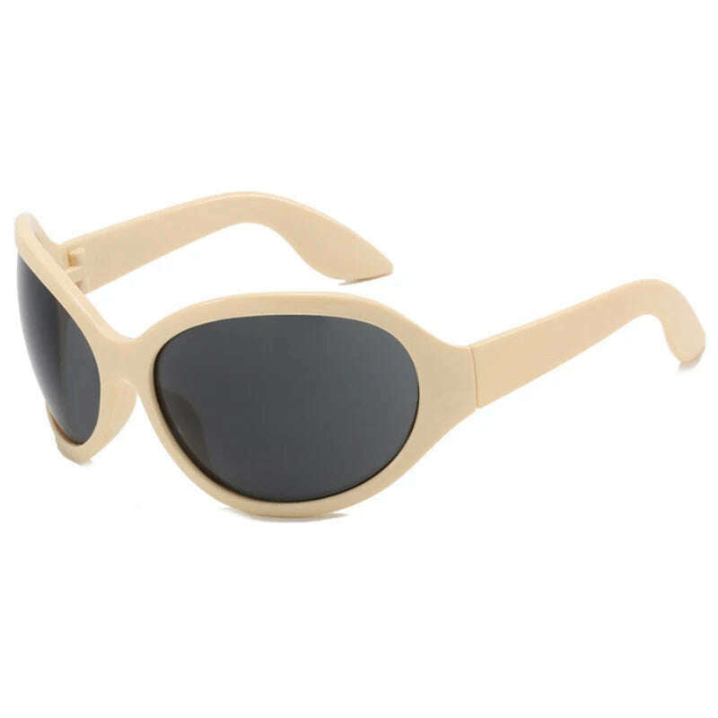 KIMLUD, Fashion Brand Y2K Punk Sunglasses Goggle New Women Men Oval Sports Sun Glasses Female Oversized Black Shades Eyewear UV400, beige / show as picture, KIMLUD Womens Clothes