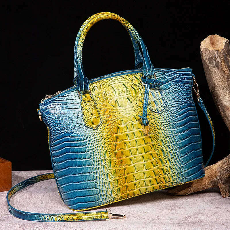 KIMLUD, Fashion Colorful Alligator Women Handbags Designer Retro Crocodile Pattern Tote Bag Luxury Pu Leather Shoulder Crossbody Bags, blue yellow, KIMLUD APPAREL - Womens Clothes