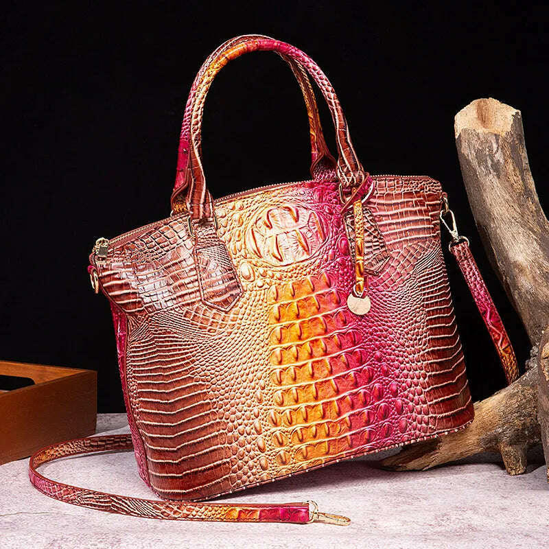 KIMLUD, Fashion Colorful Alligator Women Handbags Designer Retro Crocodile Pattern Tote Bag Luxury Pu Leather Shoulder Crossbody Bags, brown rose, KIMLUD APPAREL - Womens Clothes