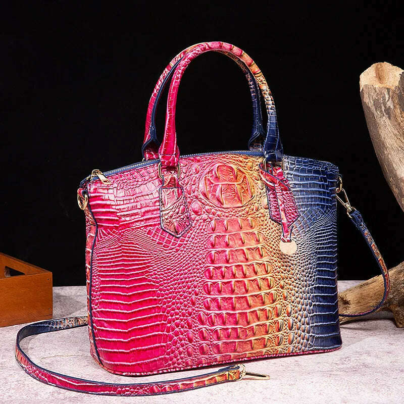 Fashion Colorful Alligator Women Handbags Designer Retro Crocodile Pattern Tote Bag Luxury Pu Leather Shoulder Crossbody Bags - KIMLUD