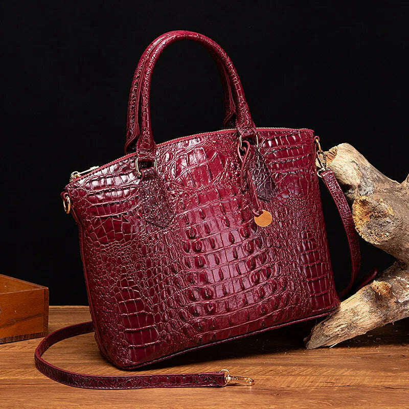 KIMLUD, Fashion Colorful Alligator Women Handbags Designer Retro Crocodile Pattern Tote Bag Luxury Pu Leather Shoulder Crossbody Bags, Grape Red, KIMLUD APPAREL - Womens Clothes