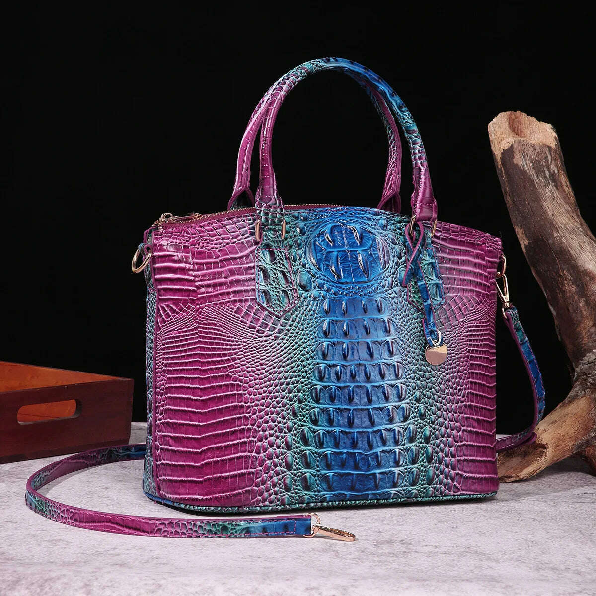 KIMLUD, Fashion Colorful Alligator Women Handbags Designer Retro Crocodile Pattern Tote Bag Luxury Pu Leather Shoulder Crossbody Bags, purple blue, KIMLUD APPAREL - Womens Clothes