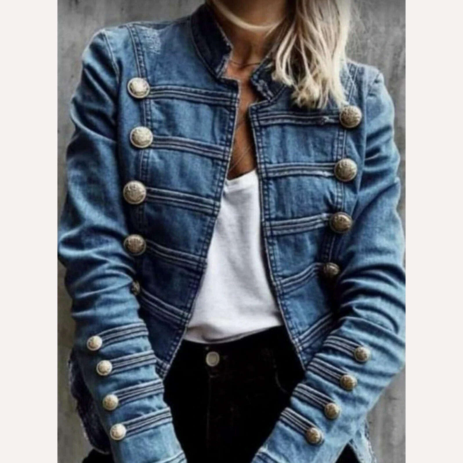 KIMLUD, Fashion Commuter Denim Coat Women Autumn New European American Slim Fit Top Elegant All-match Double Breasted Jackets 2024, KIMLUD Womens Clothes