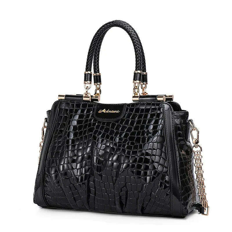 KIMLUD, Fashion Crocodile Pattern Genuine Leather Women's Handbag Large Capacity Lady Tote Bag Shoulder Crossbody for Moms, Black, KIMLUD APPAREL - Womens Clothes