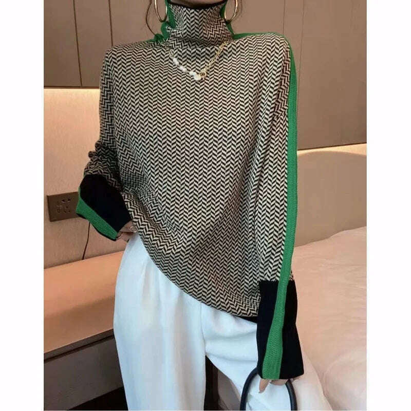 KIMLUD, Fashion Female Autumn And Winter Sweater Women's Turtleneck Design Loose Pullover European Style Elegant Casual Sweater, Green-1 / M(45-55kg), KIMLUD APPAREL - Womens Clothes