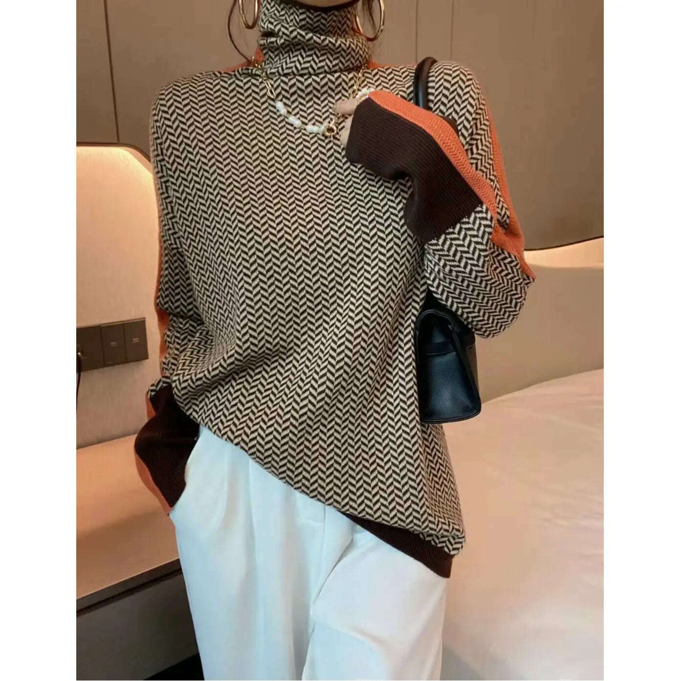 KIMLUD, Fashion Female Autumn And Winter Sweater Women's Turtleneck Design Loose Pullover European Style Elegant Casual Sweater, Orange-1 / M(45-55kg), KIMLUD APPAREL - Womens Clothes