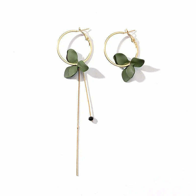 Fashion Flower Women Dangle Earrings Golden Big Circle Three Color Spray Paint Asymmetrical Earrings Women Drops Earrings Gift - KIMLUD