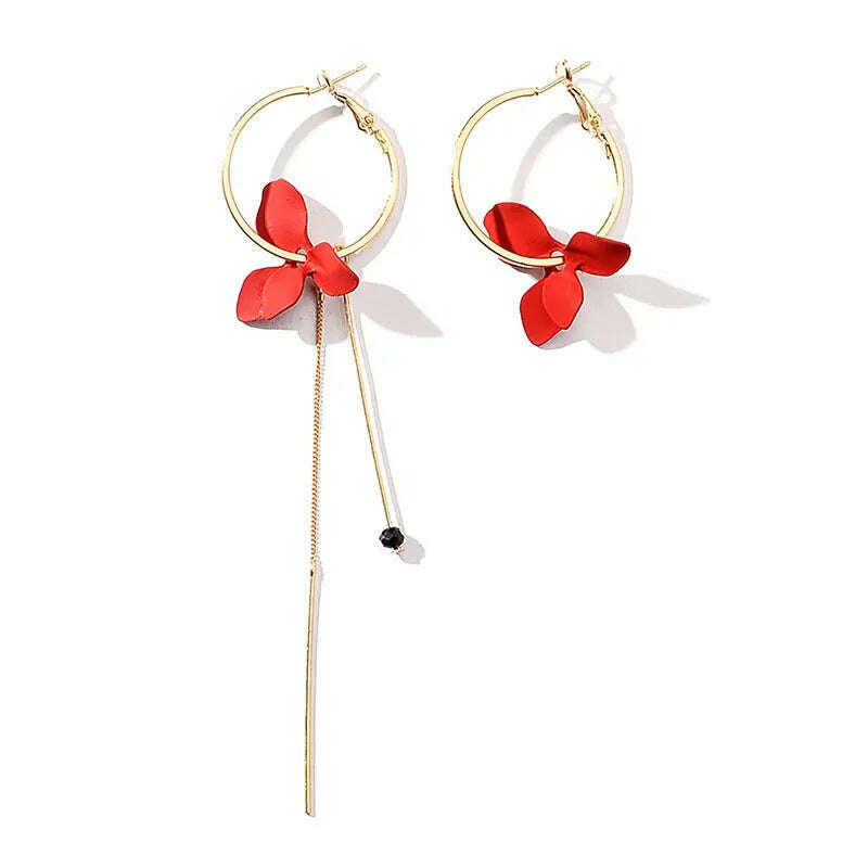 Fashion Flower Women Dangle Earrings Golden Big Circle Three Color Spray Paint Asymmetrical Earrings Women Drops Earrings Gift - KIMLUD