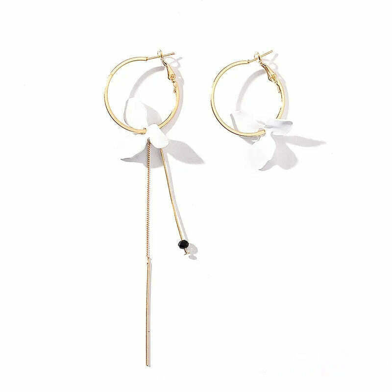 KIMLUD, Fashion Flower Women Dangle Earrings Golden Big Circle Three Color Spray Paint Asymmetrical Earrings Women Drops Earrings Gift, White, KIMLUD APPAREL - Womens Clothes