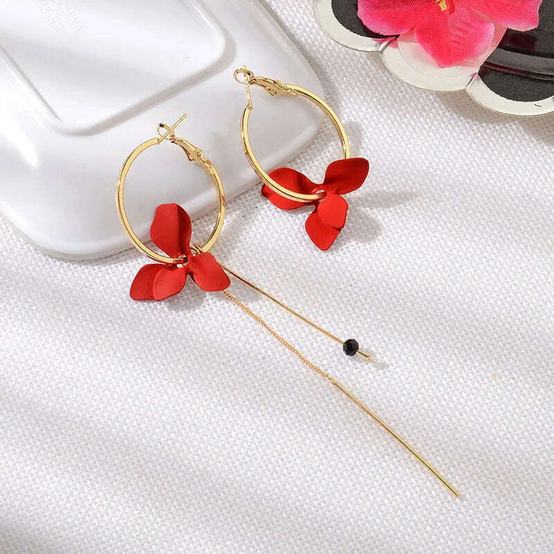 Fashion Flower Women Dangle Earrings Golden Big Circle Three Color Spray Paint Asymmetrical Earrings Women Drops Earrings Gift - KIMLUD