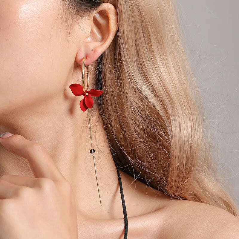 Fashion Flower Women Dangle Earrings Golden Big Circle Three Color Spray Paint Asymmetrical Earrings Women Drops Earrings Gift - KIMLUD