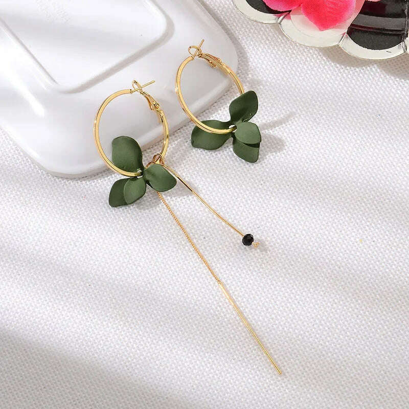 Fashion Flower Women Dangle Earrings Golden Big Circle Three Color Spray Paint Asymmetrical Earrings Women Drops Earrings Gift - KIMLUD