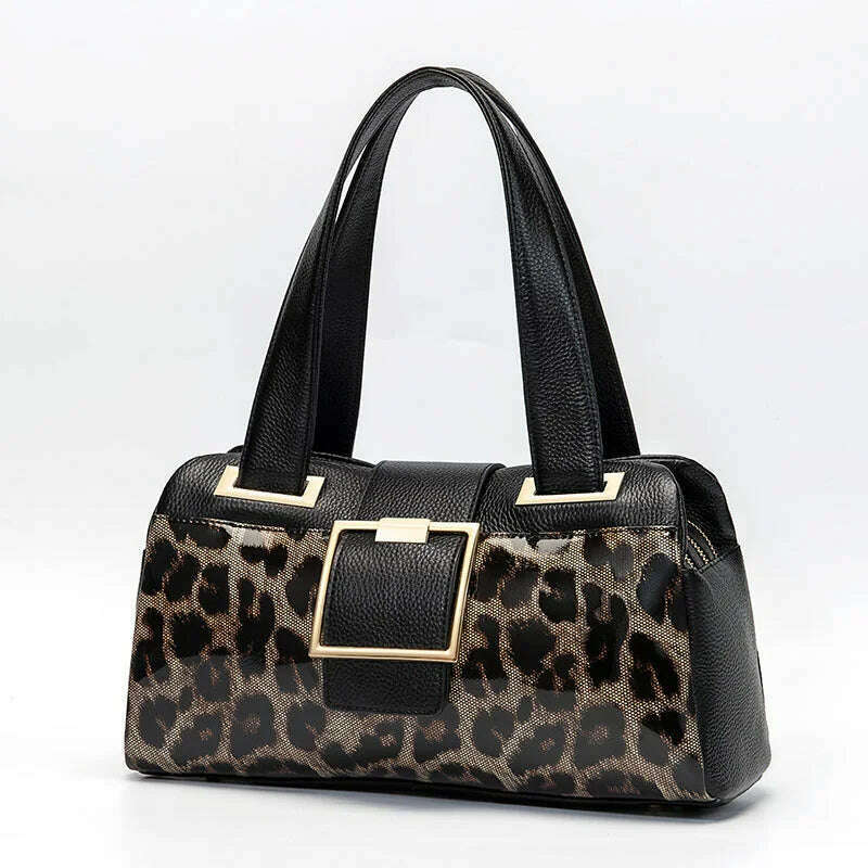 KIMLUD, Fashion Genuine Leather Big Tote Handbags Leopard Pattern Soft Cowhide Travel Tote Ladies Long Strap Shoulder Weekend Bags, Leopard, KIMLUD APPAREL - Womens Clothes