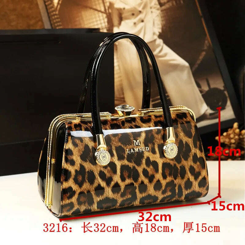 KIMLUD, Fashion Genuine Leather Leopard Women Handbag Cowhide Leather Ladies Portable Party Tote Evening Bag Shoulder Diagonal Bags, KIMLUD Womens Clothes