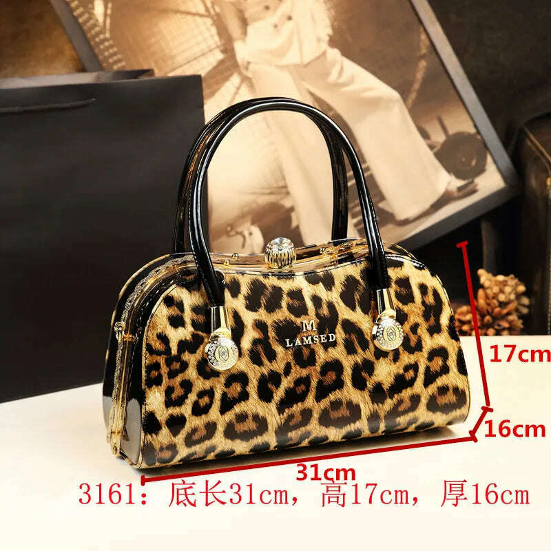 KIMLUD, Fashion Genuine Leather Leopard Women Handbag Cowhide Leather Ladies Portable Party Tote Evening Bag Shoulder Diagonal Bags, KIMLUD Womens Clothes