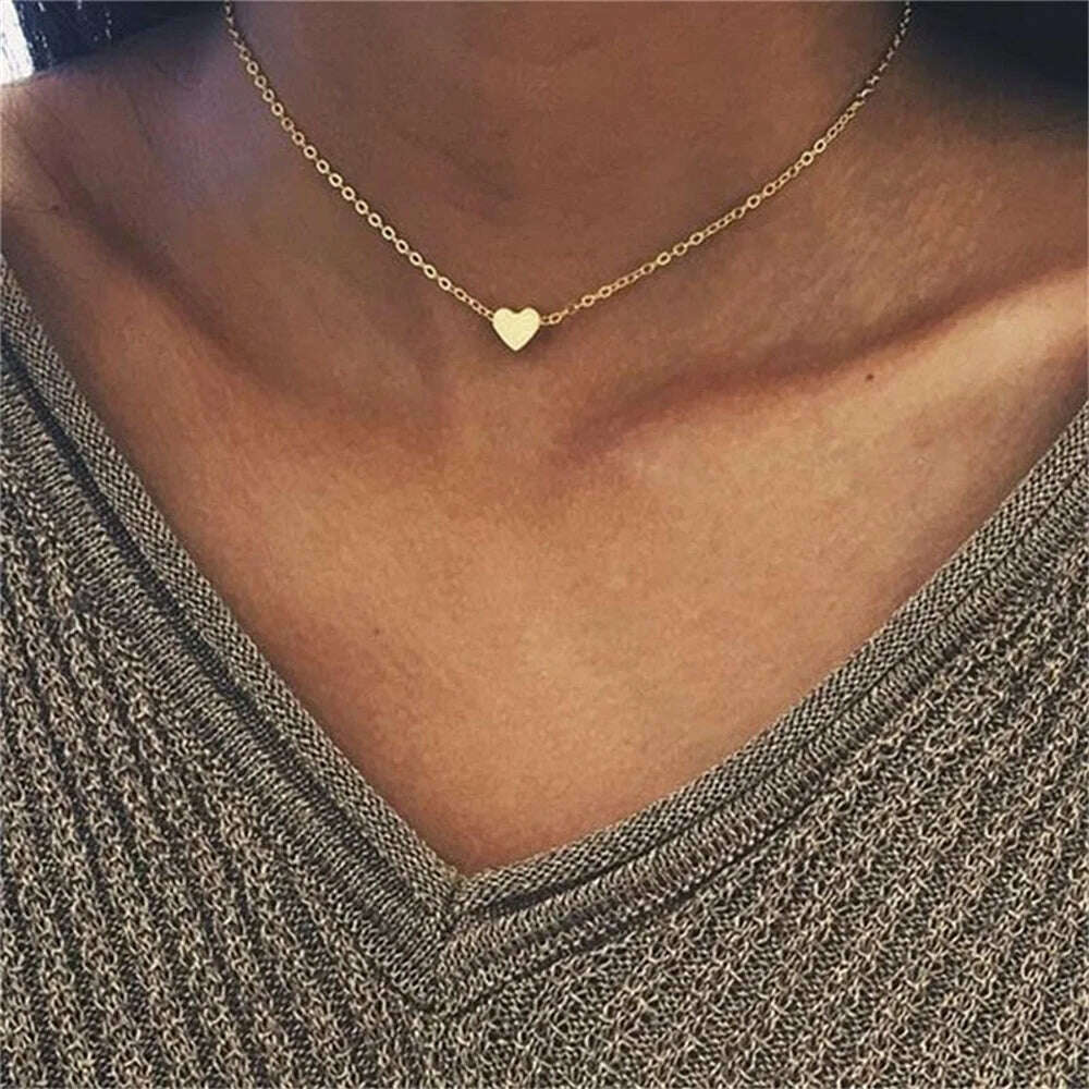 KIMLUD, Fashion Gold Color Cute Love Heart Triangle Round Design Pendant Necklace For Women Exquisite Gift Wholesale Dropshipping, KIMLUD Womens Clothes