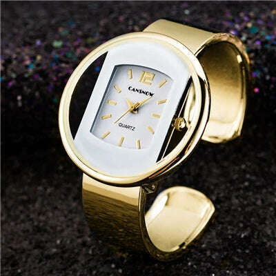 KIMLUD, Fashion Gold Stainless Steel Women's Bracelet Bangle Watches 2023 Trends Luxury Brand Ladies Jewelry Watch Bayan Kol Saati Clock, Golden White, KIMLUD APPAREL - Womens Clothes