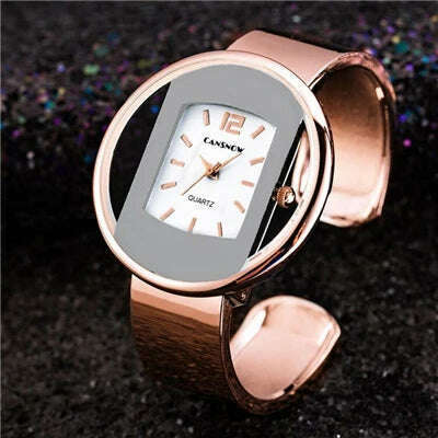 KIMLUD, Fashion Gold Stainless Steel Women's Bracelet Bangle Watches 2023 Trends Luxury Brand Ladies Jewelry Watch Bayan Kol Saati Clock, Rose Gold White, KIMLUD APPAREL - Womens Clothes