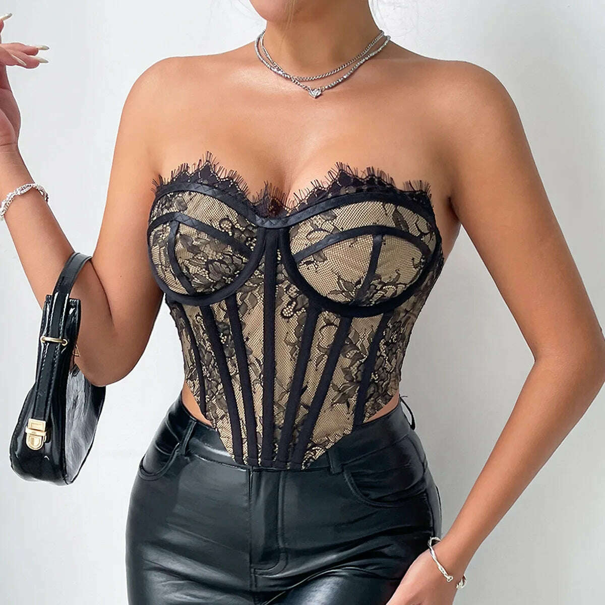 KIMLUD, Fashion Lace Strapless Tops Women Tanks Sexi Sleeveless Vest Summer Clothes Slim Lingerie Corset Backless Camis Body Shaper Top, KIMLUD Womens Clothes