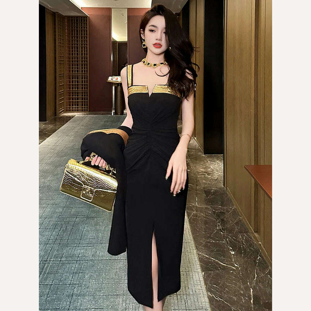 KIMLUD, Fashion Ladies Luxury Black Evening Long Dress Women Clothes Chic Sexy Strap Slim Slit Midi Party Prom Robe Femme Mujer Vestidos, KIMLUD Womens Clothes