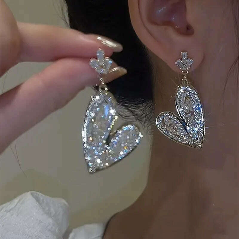 KIMLUD, Fashion Leaf Long Crystal Leaf Drop Earrings for Women Romantic Valentine's Day Anniversary Gift Bridal Wedding Party Jewelry, ED253, KIMLUD APPAREL - Womens Clothes