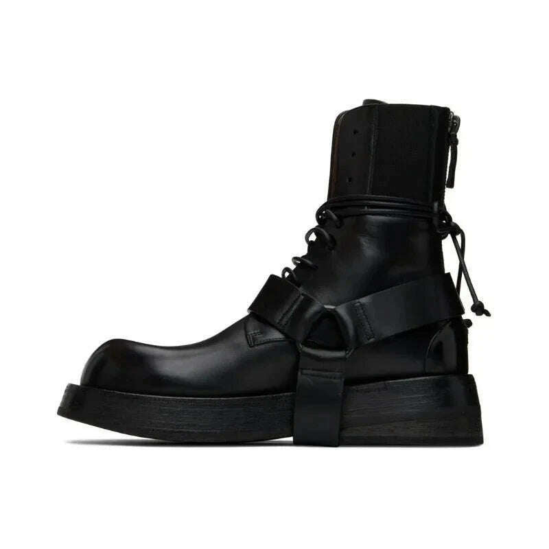 Fashion Leather Men Lace Up Boots Ankle Men Boots Design New Style Low Heel Men Boots - KIMLUD