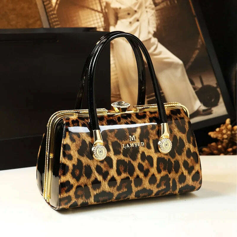 KIMLUD, Fashion Leopard Genuine Leather Women Handbag Cowhide Ladies Portable Party Tote Bag Evening Bag Female Shoulder Diagonal Bags, KIMLUD Womens Clothes