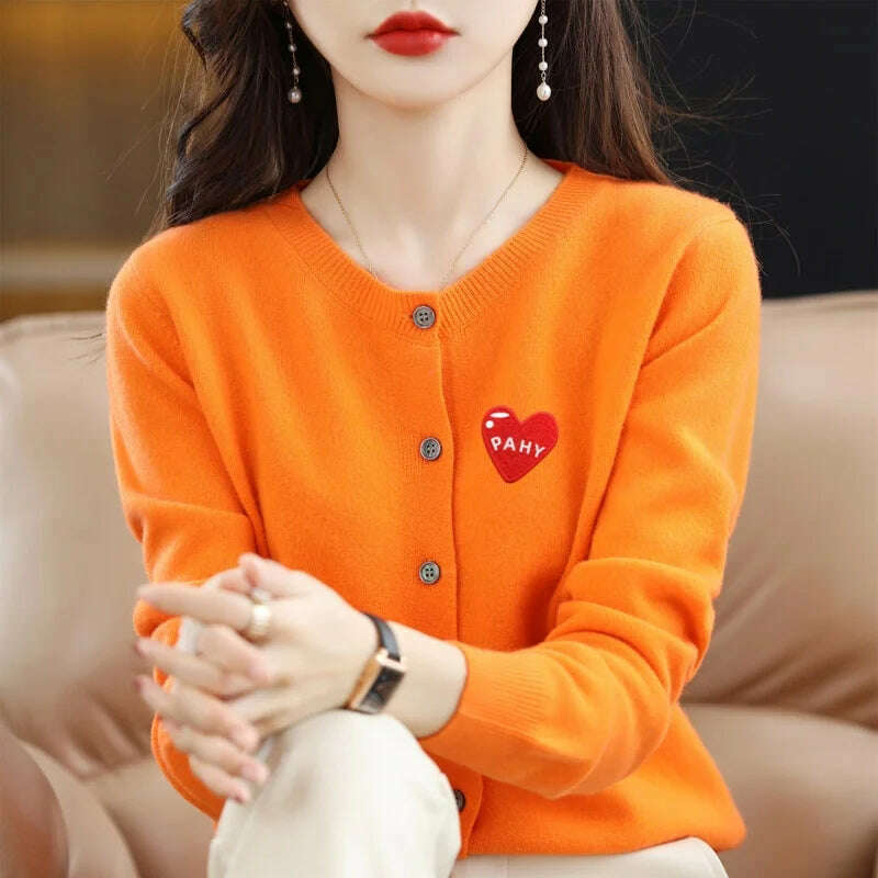 KIMLUD, Fashion Long Sleeve 100% Pure Merino Sweaters Wool Spring Autumn Cashmere Women Knitted O-Neck Top Cardigan Clothing Tops, Emma Huang / XXL, KIMLUD APPAREL - Womens Clothes