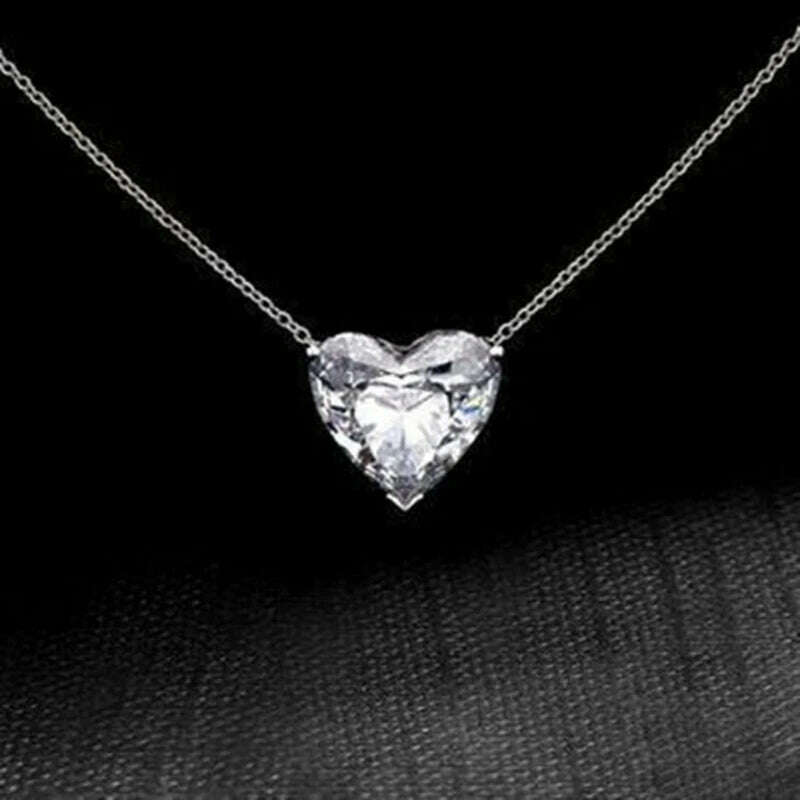 Fashion Love Crystal Zircon Heart Necklace Pendant for Women White Rhinestone Necklaces Jewlery Gift - KIMLUD