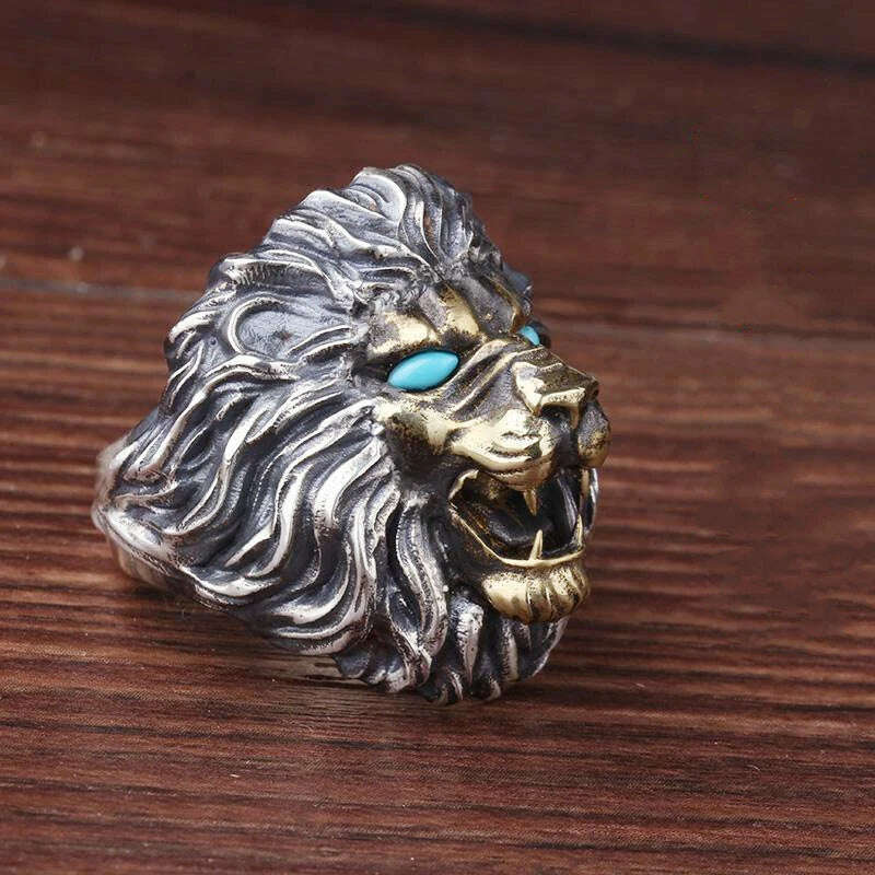 KIMLUD, Fashion Male Domineering Lion Head Retro Personality Punk Motorcycle Riding Rock Jewelry Ring Open Ring, lion / resizable, KIMLUD APPAREL - Womens Clothes