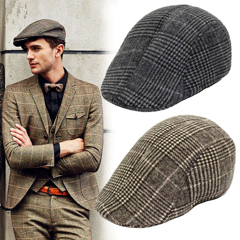 Fashion New Men's Casual Newsboy Hat Spring and Autumn Retro Beret Hat Wild Casual Hats Unisex Wild Octagonal Cap Winter Hat - KIMLUD