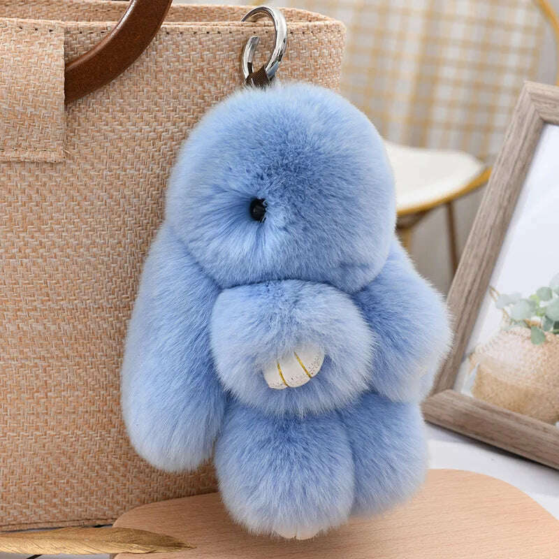 KIMLUD, Fashion  Pendant Bag Car Charm Tag Cute Mini Rabbit Toy Doll Real Fur Monster Keychains 100% Real Genuine Rex Rabbit Fur Keychai, sky blue / 13 cm, KIMLUD APPAREL - Womens Clothes