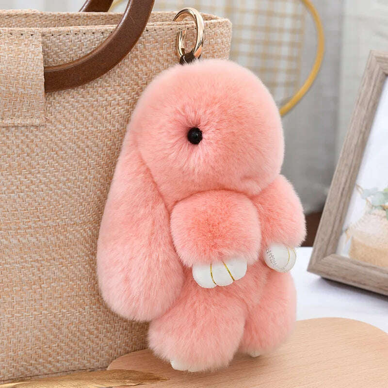 Fashion Pendant Bag Car Charm Tag Cute Mini Rabbit Toy Doll Real Fur Monster Keychains 100% Real Genuine Rex Rabbit Fur Keychai - KIMLUD