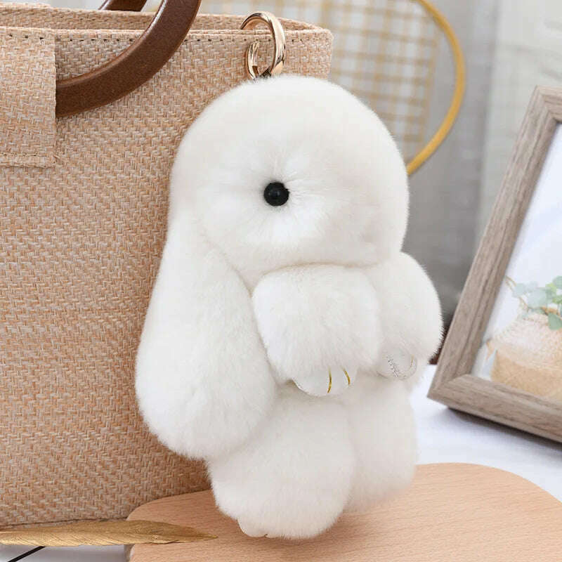 Fashion Pendant Bag Car Charm Tag Cute Mini Rabbit Toy Doll Real Fur Monster Keychains 100% Real Genuine Rex Rabbit Fur Keychai - KIMLUD