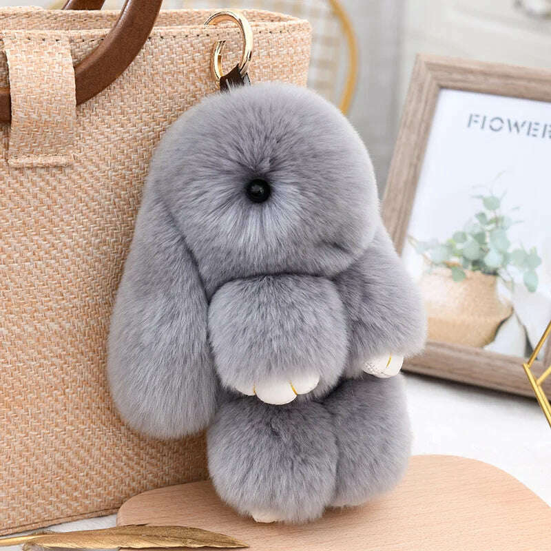 KIMLUD, Fashion  Pendant Bag Car Charm Tag Cute Mini Rabbit Toy Doll Real Fur Monster Keychains 100% Real Genuine Rex Rabbit Fur Keychai, KIMLUD Womens Clothes