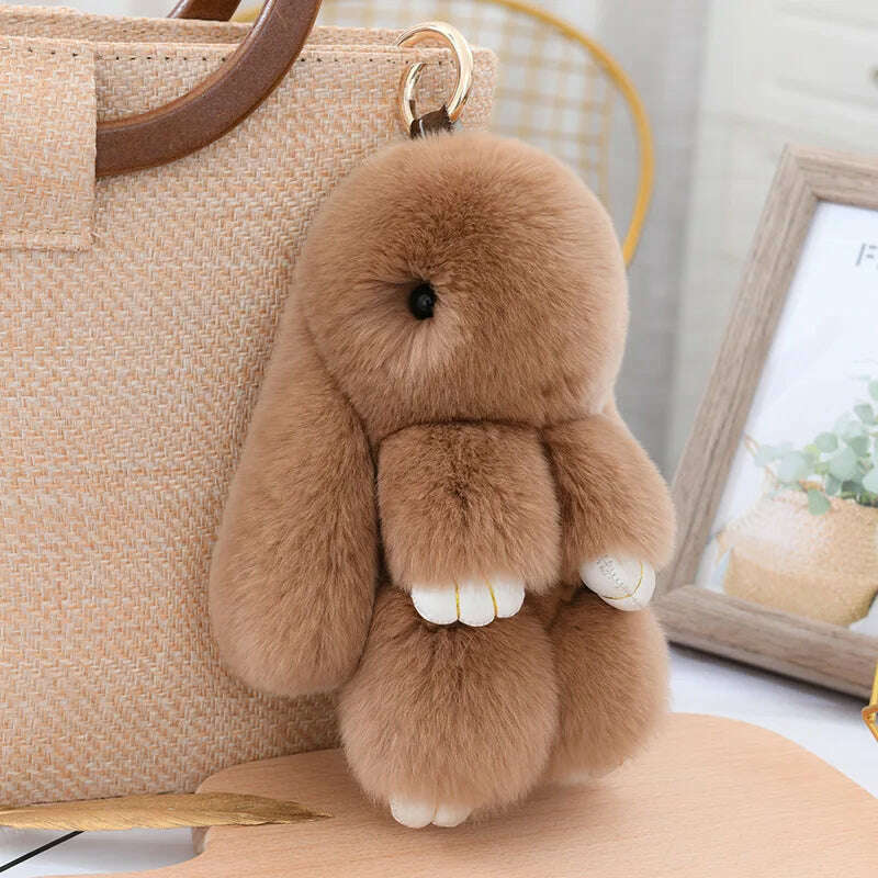 Fashion Pendant Bag Car Charm Tag Cute Mini Rabbit Toy Doll Real Fur Monster Keychains 100% Real Genuine Rex Rabbit Fur Keychai - KIMLUD