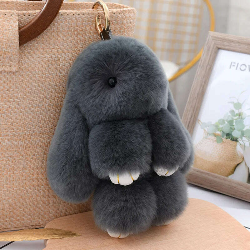 Fashion Pendant Bag Car Charm Tag Cute Mini Rabbit Toy Doll Real Fur Monster Keychains 100% Real Genuine Rex Rabbit Fur Keychai - KIMLUD