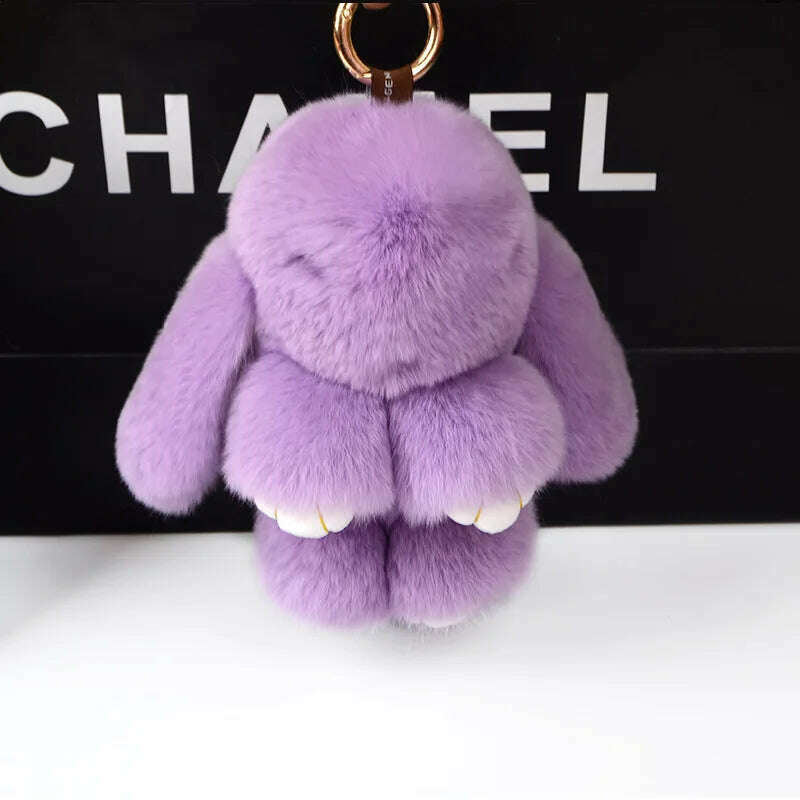 Fashion Pendant Bag Car Charm Tag Cute Mini Rabbit Toy Doll Real Fur Monster Keychains 100% Real Genuine Rex Rabbit Fur Keychai - KIMLUD