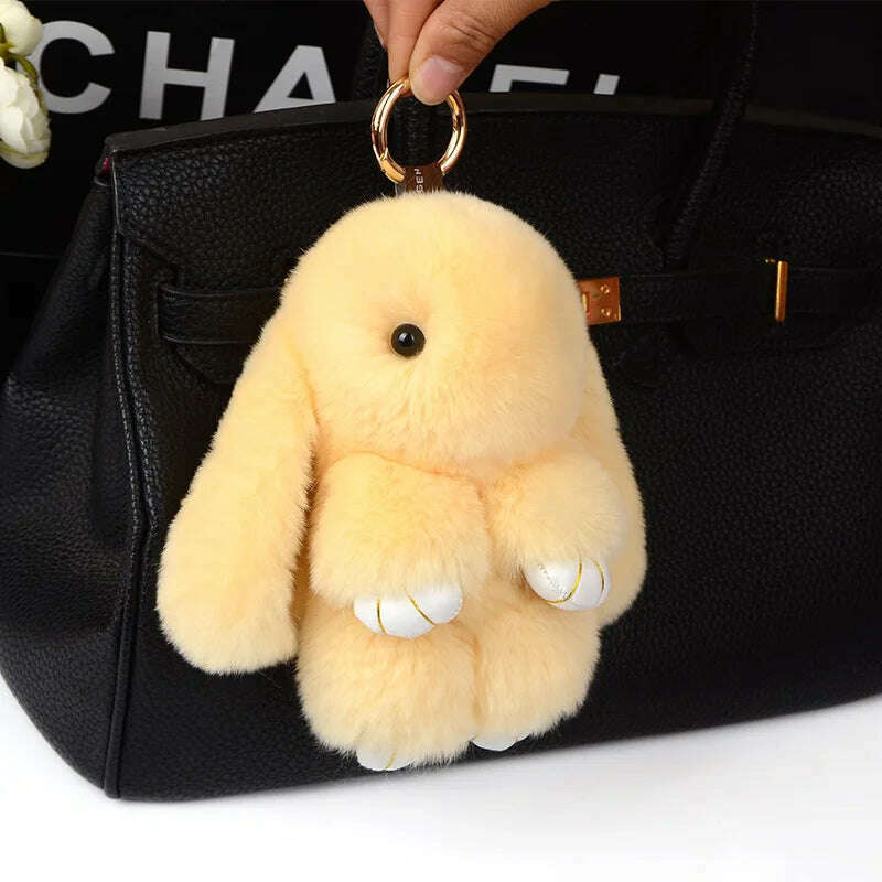 Fashion Pendant Bag Car Charm Tag Cute Mini Rabbit Toy Doll Real Fur Monster Keychains 100% Real Genuine Rex Rabbit Fur Keychai - KIMLUD