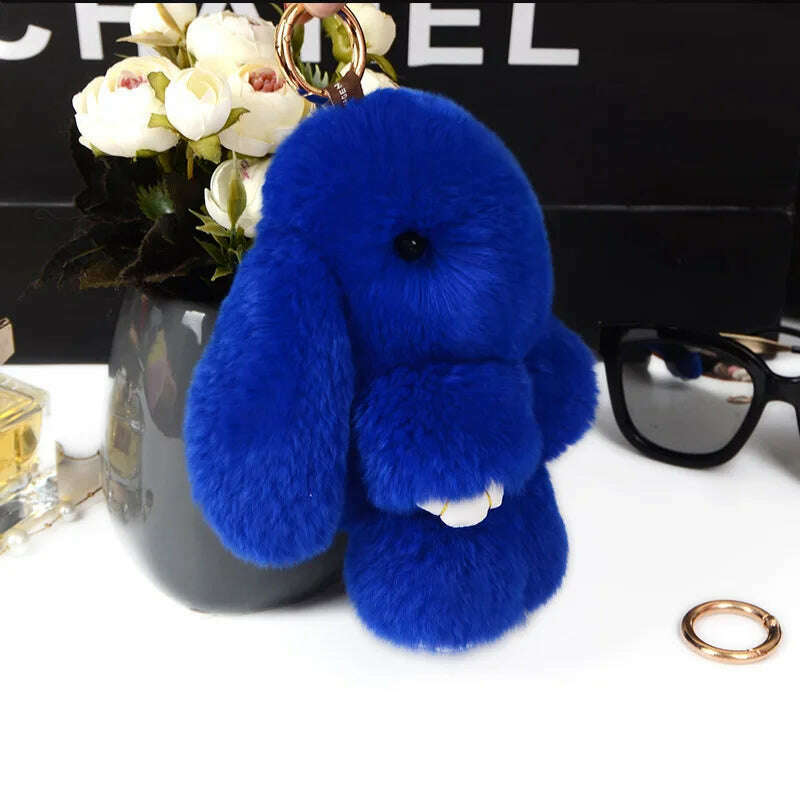 KIMLUD, Fashion  Pendant Bag Car Charm Tag Cute Mini Rabbit Toy Doll Real Fur Monster Keychains 100% Real Genuine Rex Rabbit Fur Keychai, blue / 15 cm, KIMLUD APPAREL - Womens Clothes