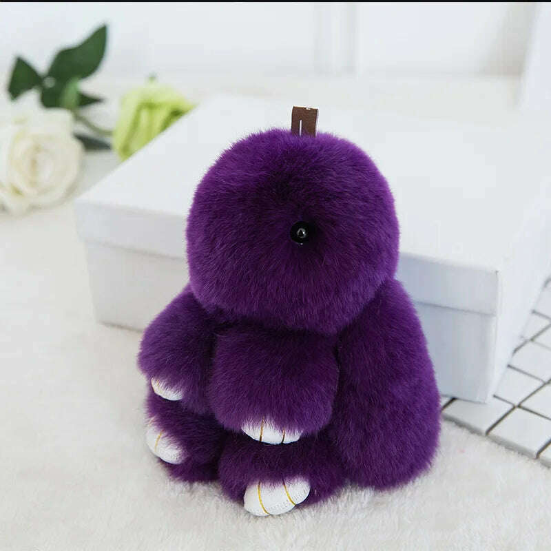 Fashion Pendant Bag Car Charm Tag Cute Mini Rabbit Toy Doll Real Fur Monster Keychains 100% Real Genuine Rex Rabbit Fur Keychai - KIMLUD