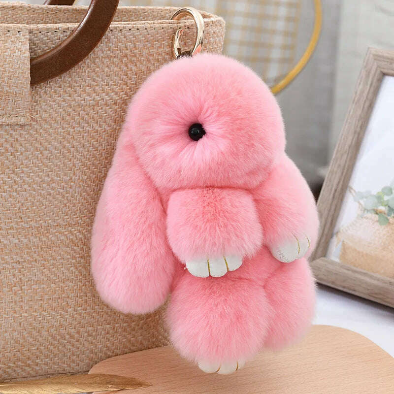 Fashion Pendant Bag Car Charm Tag Cute Mini Rabbit Toy Doll Real Fur Monster Keychains 100% Real Genuine Rex Rabbit Fur Keychai - KIMLUD