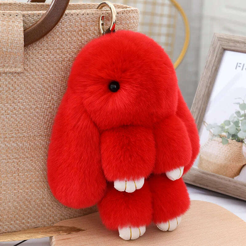 Fashion Pendant Bag Car Charm Tag Cute Mini Rabbit Toy Doll Real Fur Monster Keychains 100% Real Genuine Rex Rabbit Fur Keychai - KIMLUD