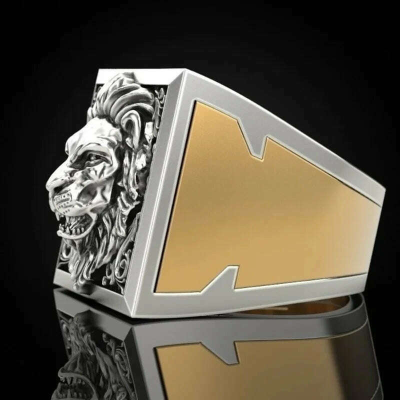 Fashion Punk Domineering Lion Head Men's Ring Creative Storage Finger Link Day Friendship Jewelry - KIMLUD