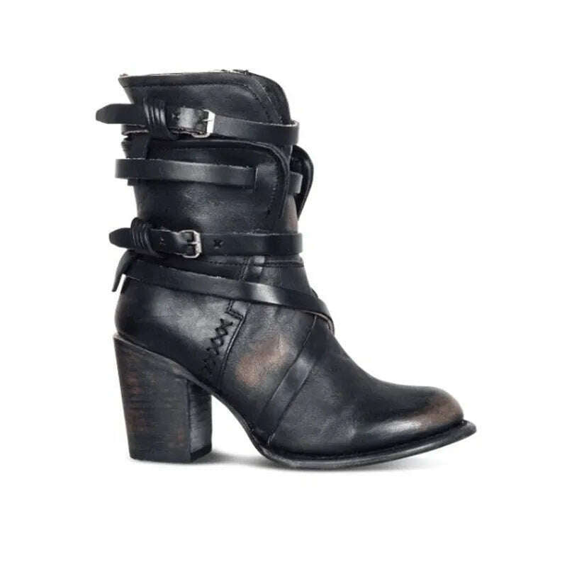 KIMLUD, Fashion Punk Gothic Style Buckle Strap Round Toe Boots Women Shoes Zipper Boots Street haulage motor mujer zapatos 2019, black / 11, KIMLUD APPAREL - Womens Clothes