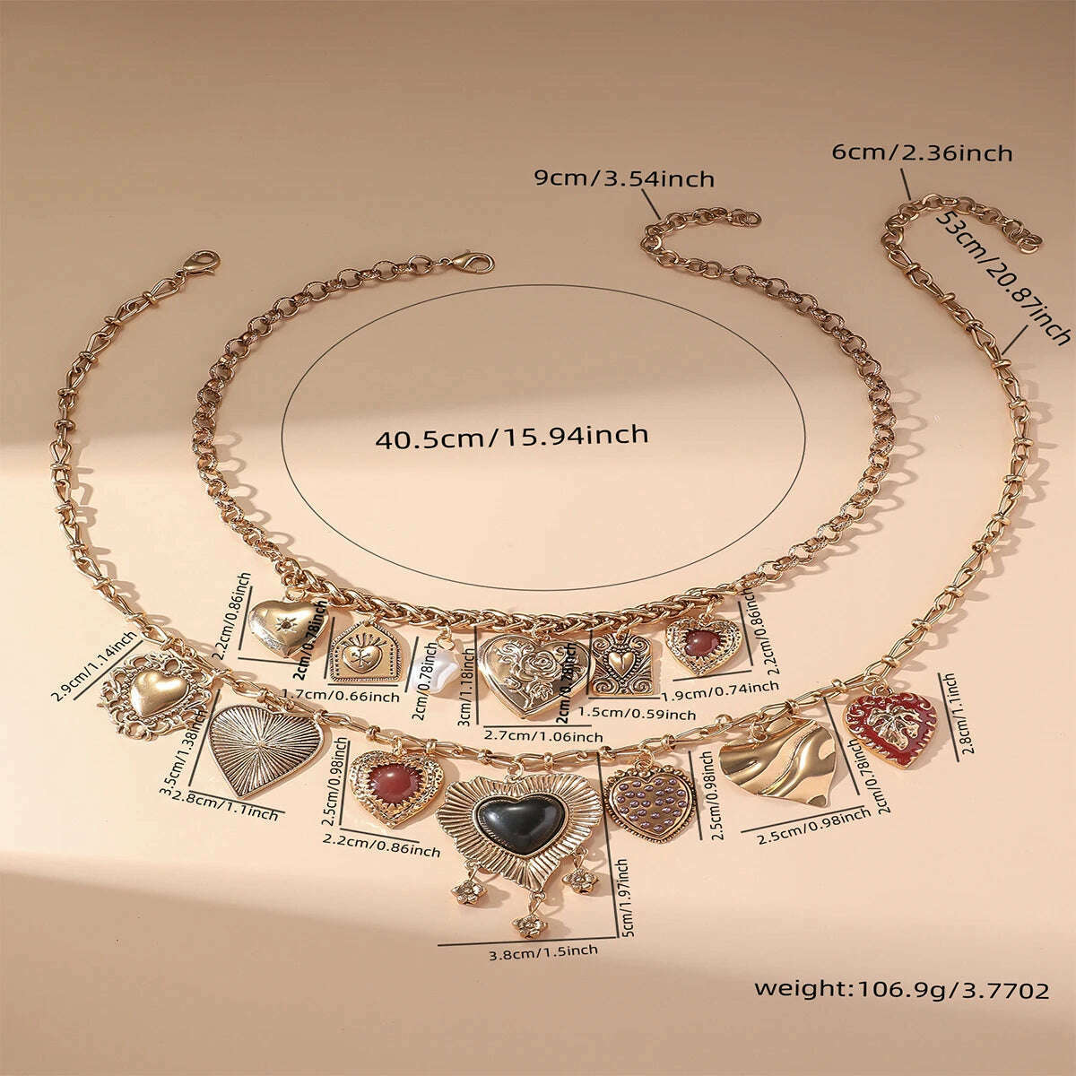 KIMLUD, Fashion Punk Metal Heart Pendant Necklaces for Women Vintage Double Layered Choker Chain Necklaces Luxury Party Jewelry Gifts, KIMLUD Womens Clothes